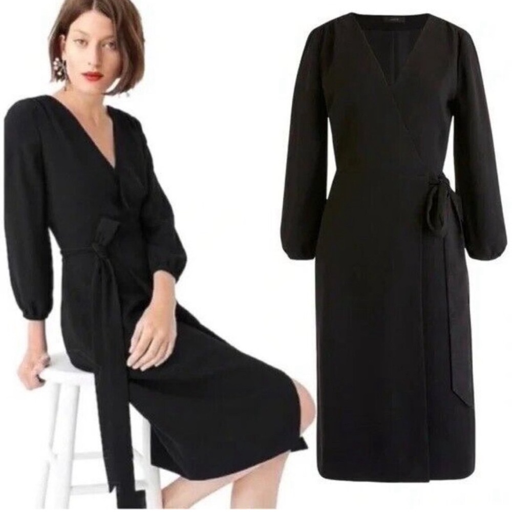 J.CREW Black 365 Crepe Wrap Dress